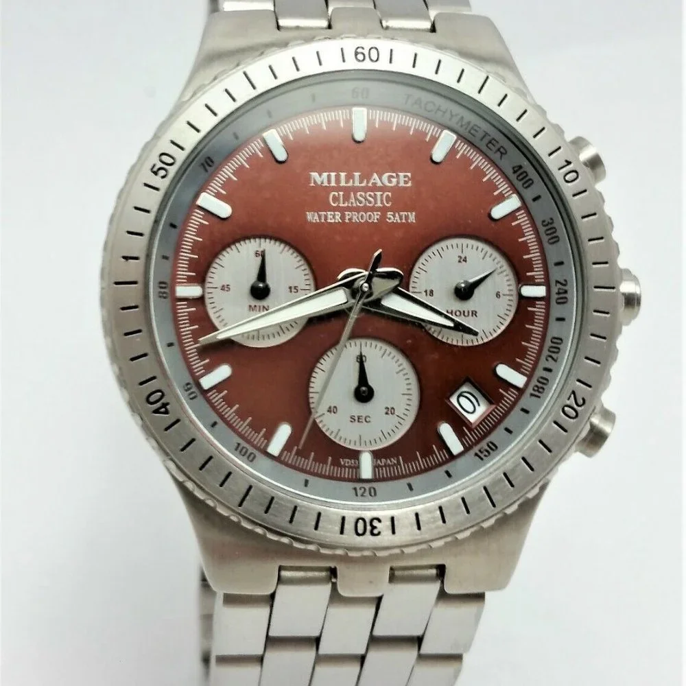 Millage Classic 4388 Date Chronograph Stainless Steel Japan Movement - Nice!